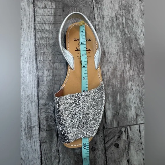 Glitter Sandals Flat Avarca Menorquina Shoe Sequins Leather Strap 39 8.5 - Picture 9 of 11